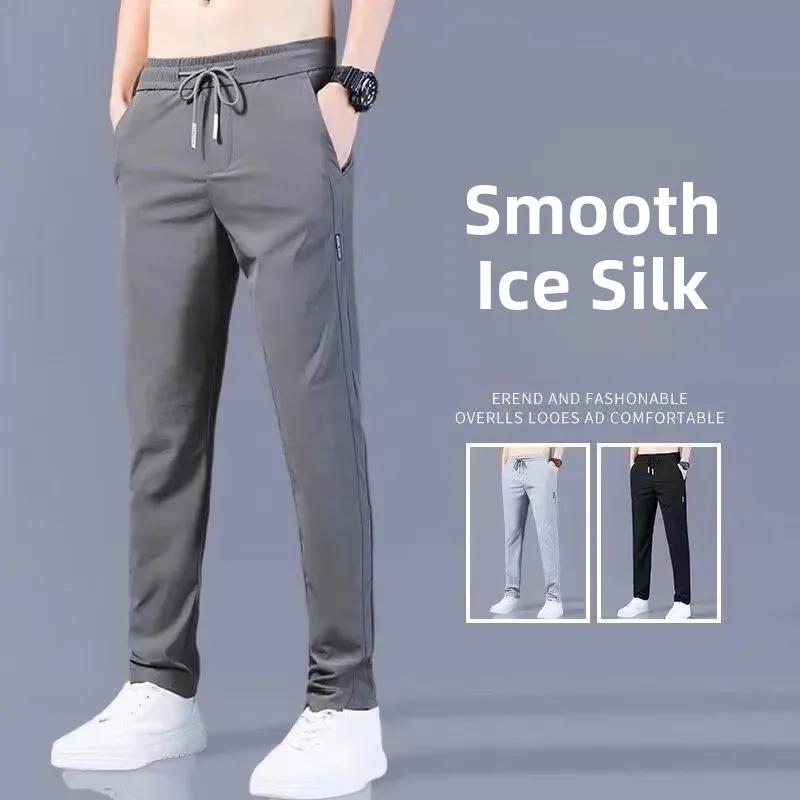 

Ice Silk Thin Sport Pants for Men Casual Straight Leg Summer Workwear Lightweight No Ironing Required Fashionable Youth Style