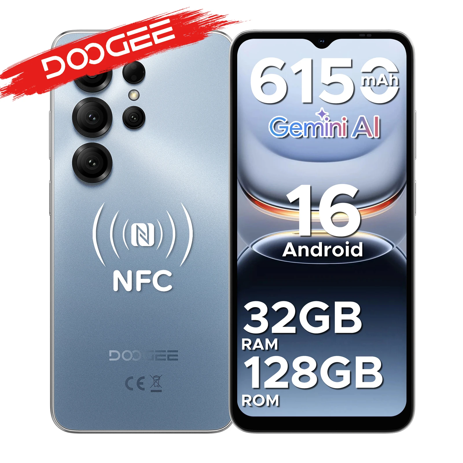 DOOGEE Note56X Pro Smartphone Android 16 6,56" Batterie 6150 mAh 32 Go RAM (4+28) 128 Go ROM Compatible Google Pay Widevine L1
