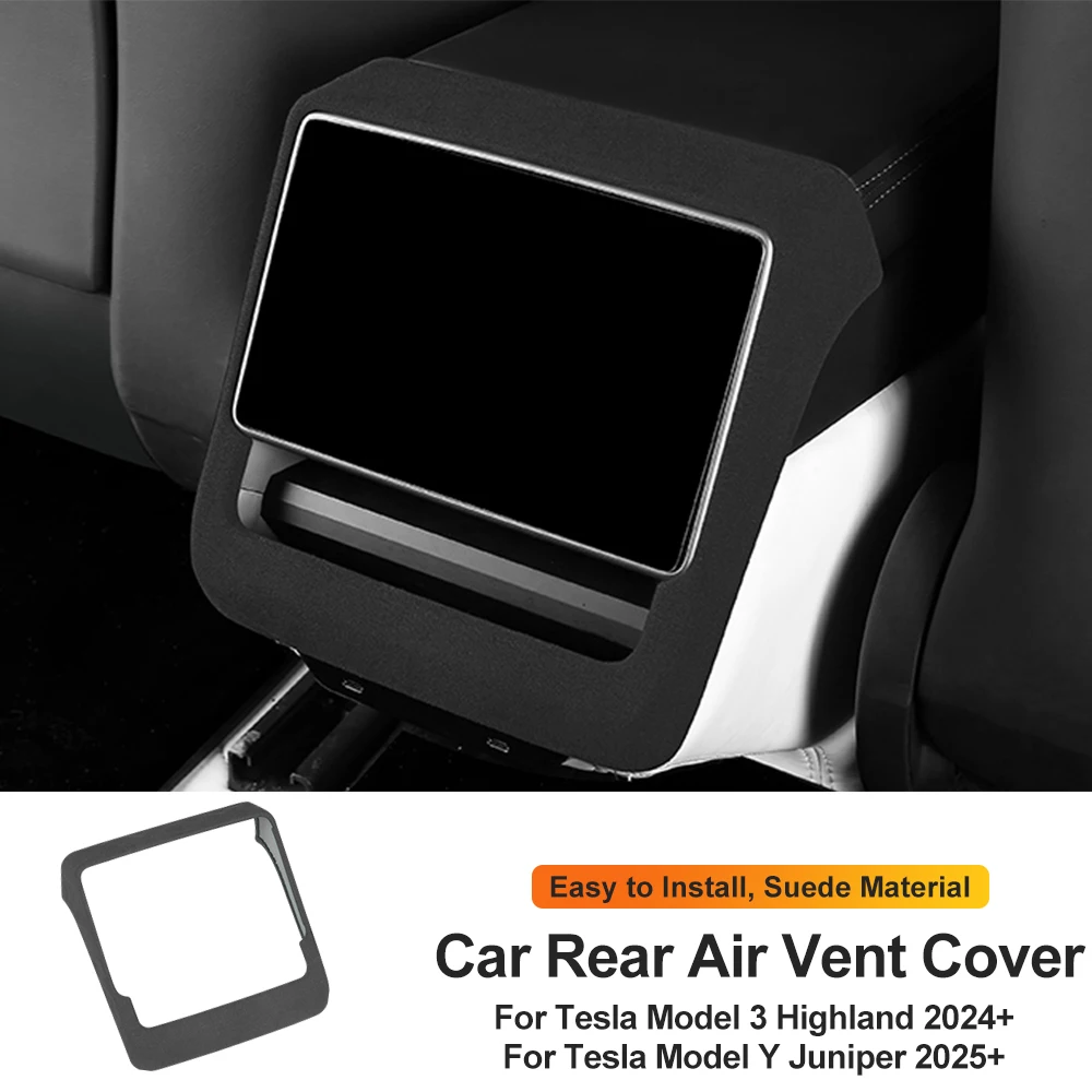 

Suede Car Rear Air Outlet Frame Fur Trim For Tesla Model 3 Y Highland 2024 Juniper 2025 Auto Seat Back Screen Protective Cover