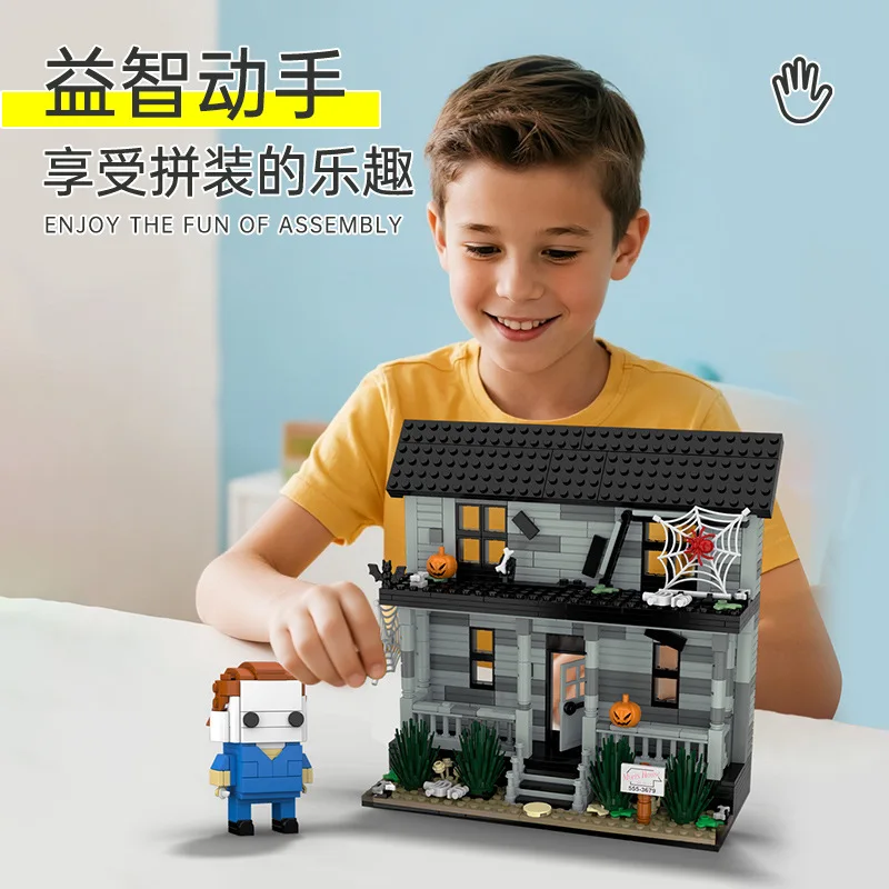 583 pezzi Nuovo Michael Myers House Building Block Set Film horror Iconico Street Architecture Modello Giocattoli Bambini Regali di Halloween