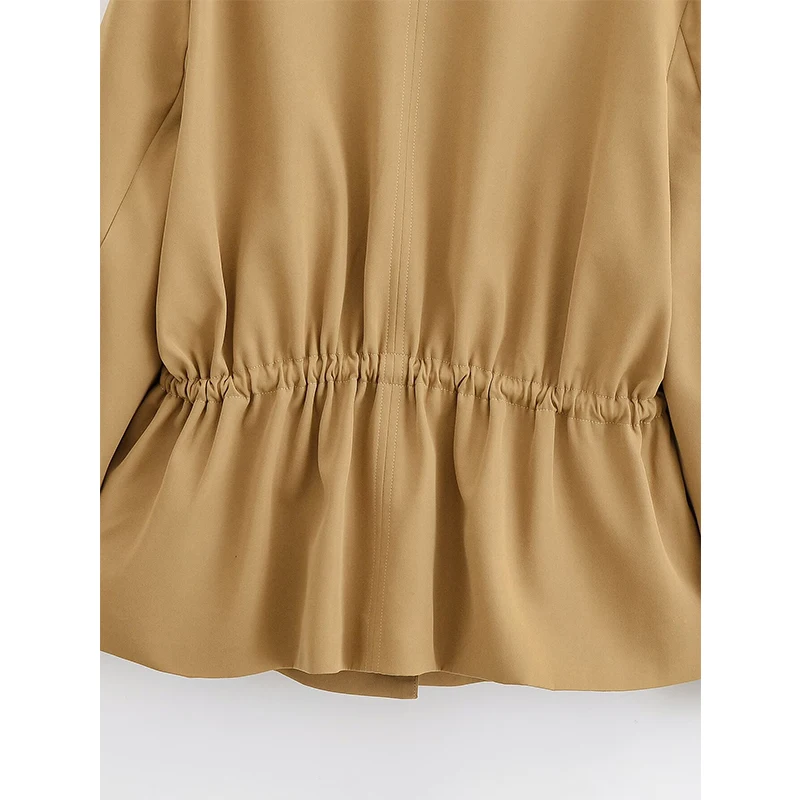 Коричневая куртка с регулируемыми завязками на талии для женщин, уличное пальто с длинными рукавами и пуговицами спереди, женское весенне-осеннее пальто