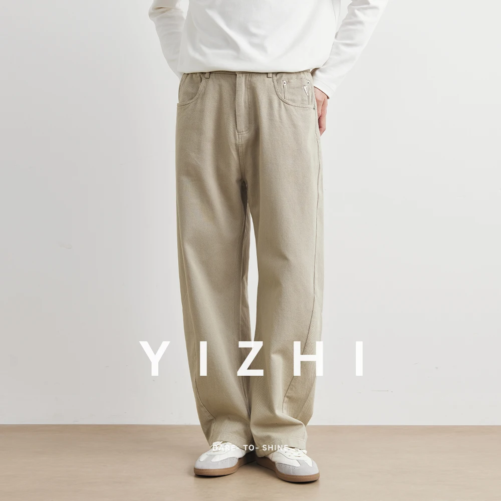 100% القطن مستقيم الساق السراويل الرجال ربيع جديد الاتجاه الأمريكي فضفاض بنطال ذو قصة أرجل واسعة عادية فضفاض صالح الشباب ular ملابس يومية #5