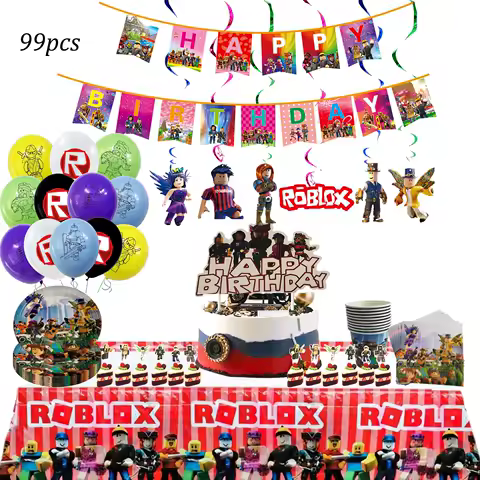 Hot Robot Roblox Theme Children's Birthday Party Decoration Disposable Tableware Set Cup paper Plate Children's and Girls' Part