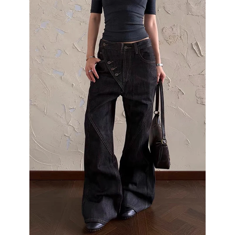 Women Black Gothic Y2k Jeans American 2000s Style Hip Hop Baggy Jean Pants Vintage Harajuku Denim Trousers Summer 2026