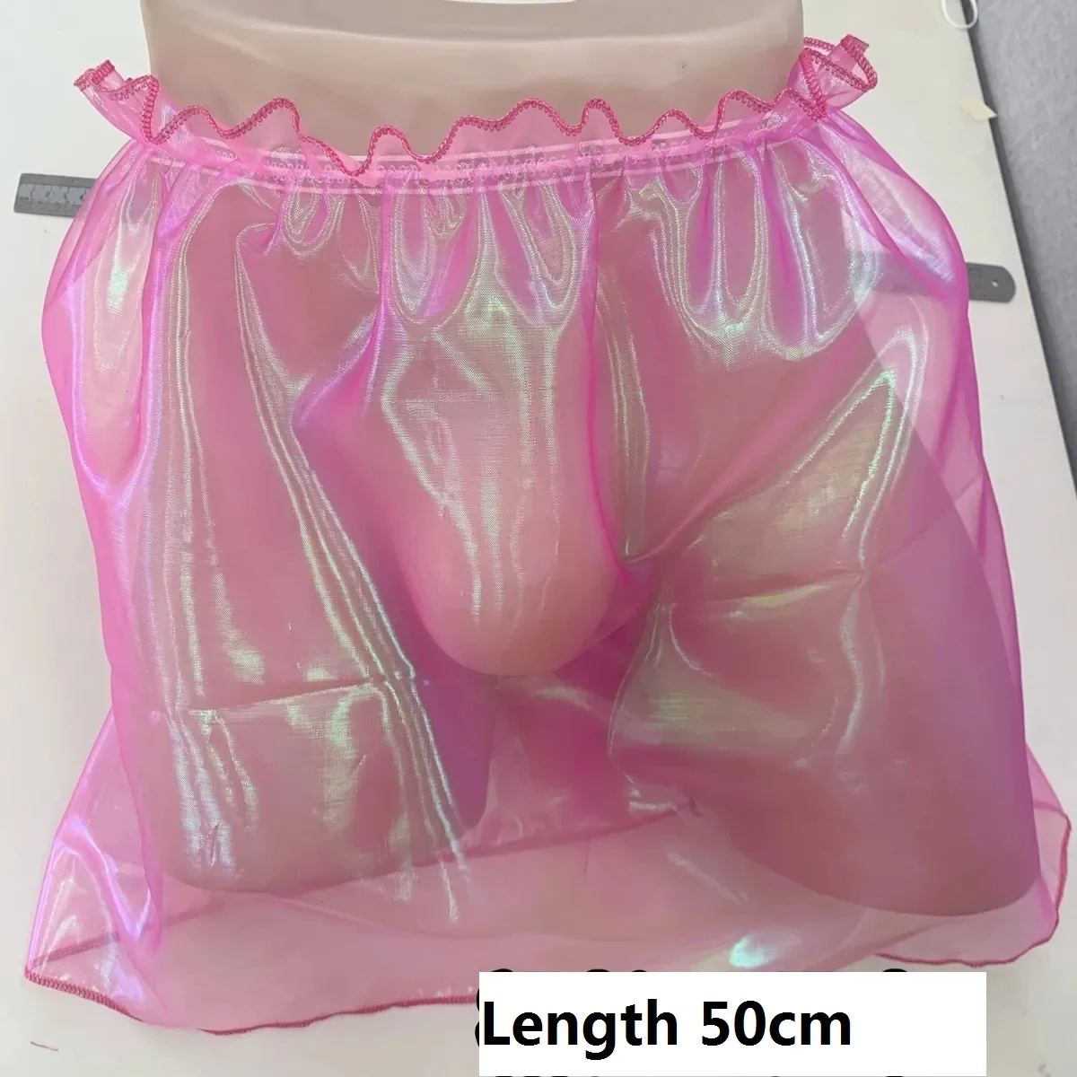 Homem fatto a mano Sheer Laser Rosa Organza olografica Mezza gonna Elastico in vita Kawayi Bambole carine Costumi sexy Taglie forti