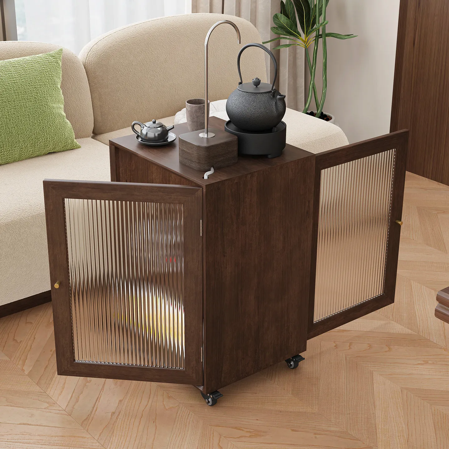 Nordic solid wood side , tea , storage storage cabinet, Japanese sofa, kettle side cabinet, household small