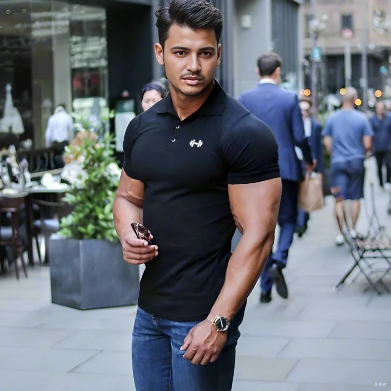 Compression Tight Trainning Exercise Shirts Summer Breathable Quick Dry Short Sleeve Polo Shirts Gym Bodybuilding Fitness Polos