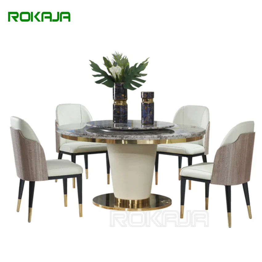 Luxury Patterned Marble Round Dining Table With Rotating Centre 6 8 Seater Dining Tables Set With Turntable Home Furniture