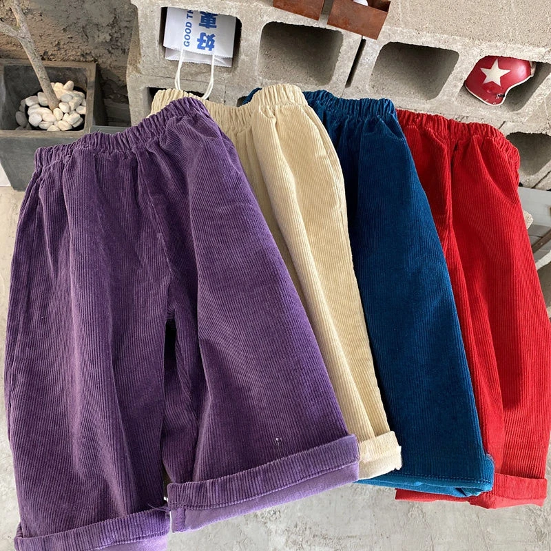 

Casual Pants 2025 Spring New Korean Children's Boys and Girls Corduroy Nine-minute Pants