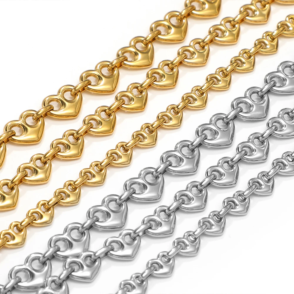 1 Meter Stainless Steel Large Heart Chains Gold Plated Chains for DIY Punk Jewelry Making Handmade Necklace Bracelet Supplies