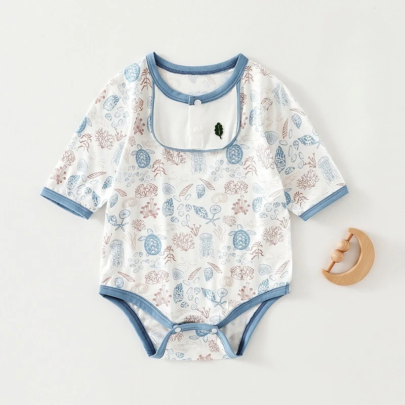 

Somenie Newborn Baby Short-Sleeved Triangle Bodysuit Boys' Girls' Cute Printed One-Piece Thin Cloth Summer Infant Outings Trend