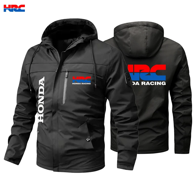 2026 Honda Logo Men's Motorcycle Jacket - Winter/Autumn Model - Outdoor Sports Coat - Water-Resistant Hooded Zipper - Racing Out