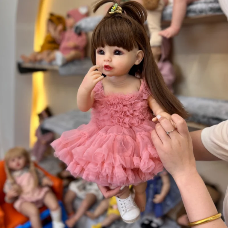 55CM Full Body Vinyl Soft Touch Reborn Dolls DouDou z różową sukienką Realistyczna lalka księżniczki dla maluchów Prezent świąteczny