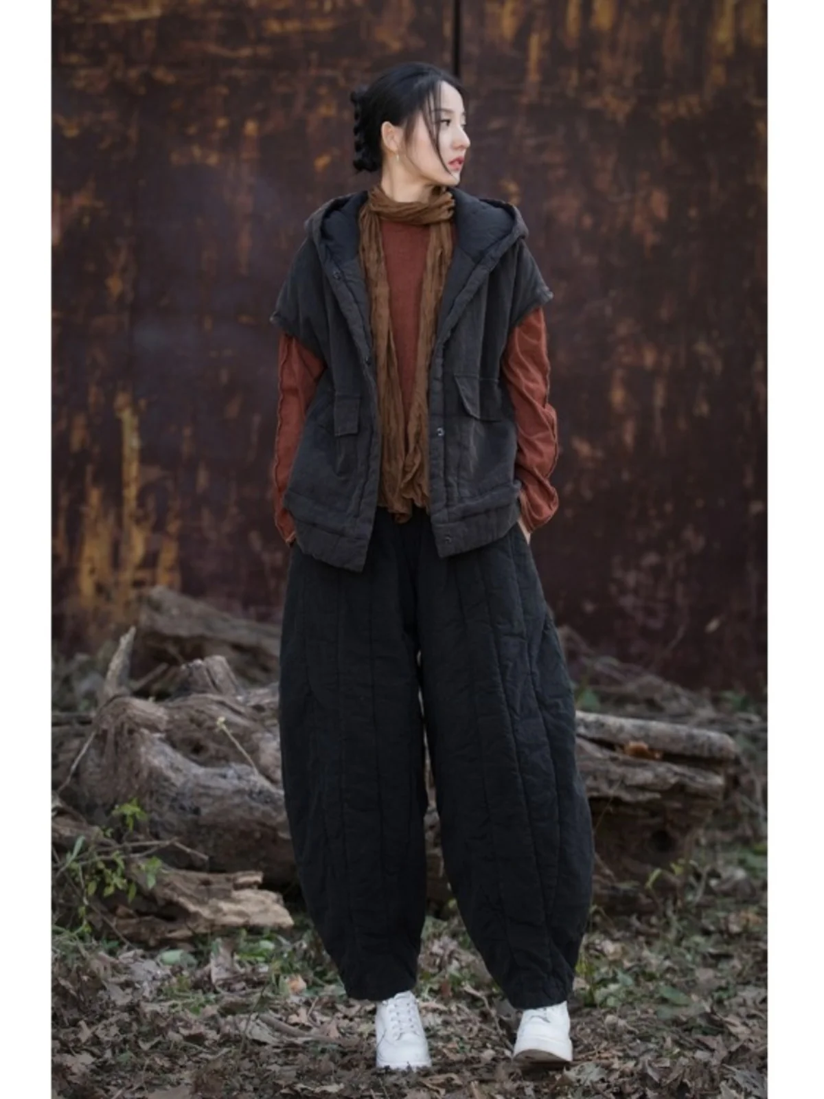 Retro Katoen Linnen Verdikte Warme Lantaarn Broek Vrouwen Winter Casual Harlan Wortel Broek Bovenkleding Hoge Taille Lange Broek