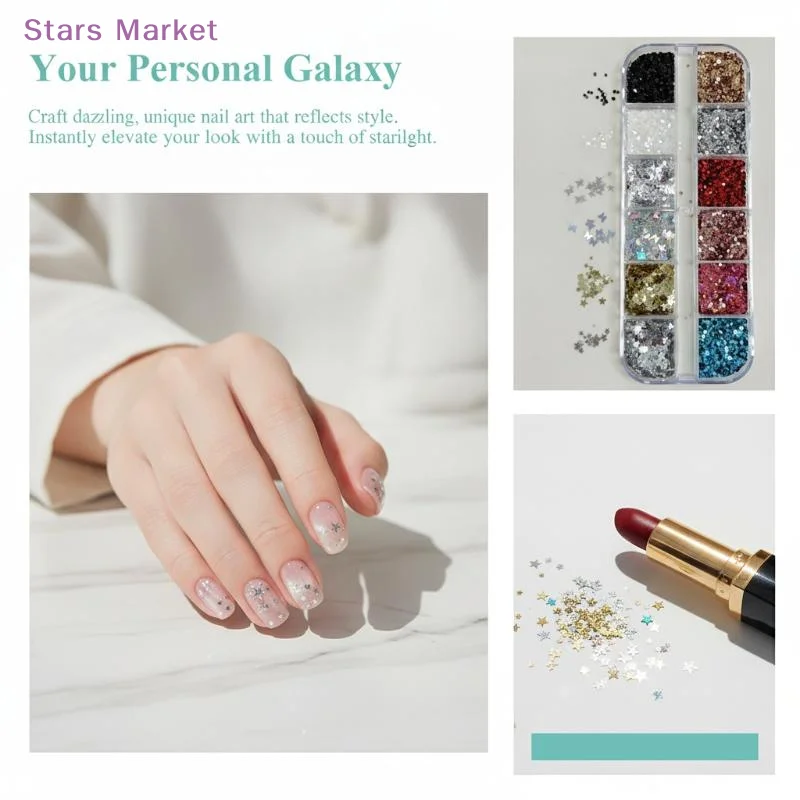 New 12 Grids Mini Polka Dot Sequin Butterfly Star Heart Glitter Powder Nail Art Charms Decorations Mixed Sticker Manicure Tool