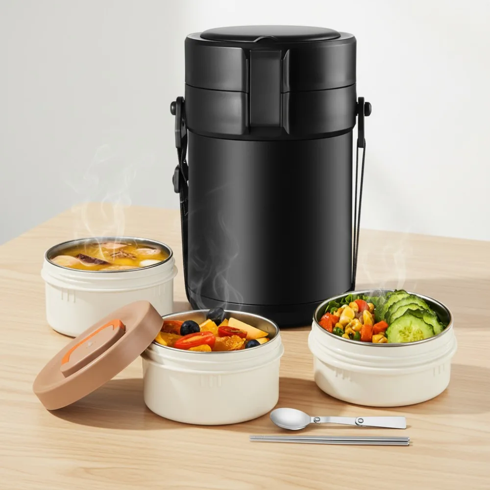 

82oz Stackable Thermo Food Jar 3-Tier Bento Lunch Box Hot Cold Insulated Container for Adults Work Office Outdoor