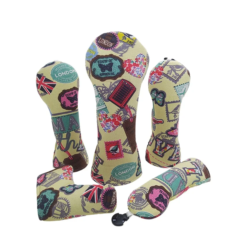 

Printing Waterproof Color Painting Golf Headcovers Golf Driver Fairway Woods Hybrid Putter Canvas Covers 135ut Complete Set