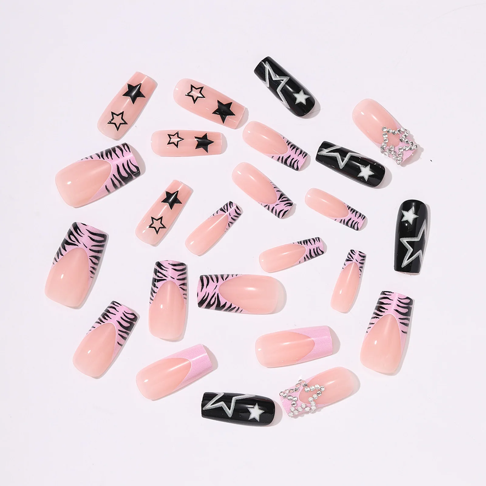 24 Stück Künstliche Nägel, Trendige Aufklebenägel im Y2K-Stil, Künstliche Nagelspitzen für Partys, Wiederverwendbares Maniküre-Set – Detail 2