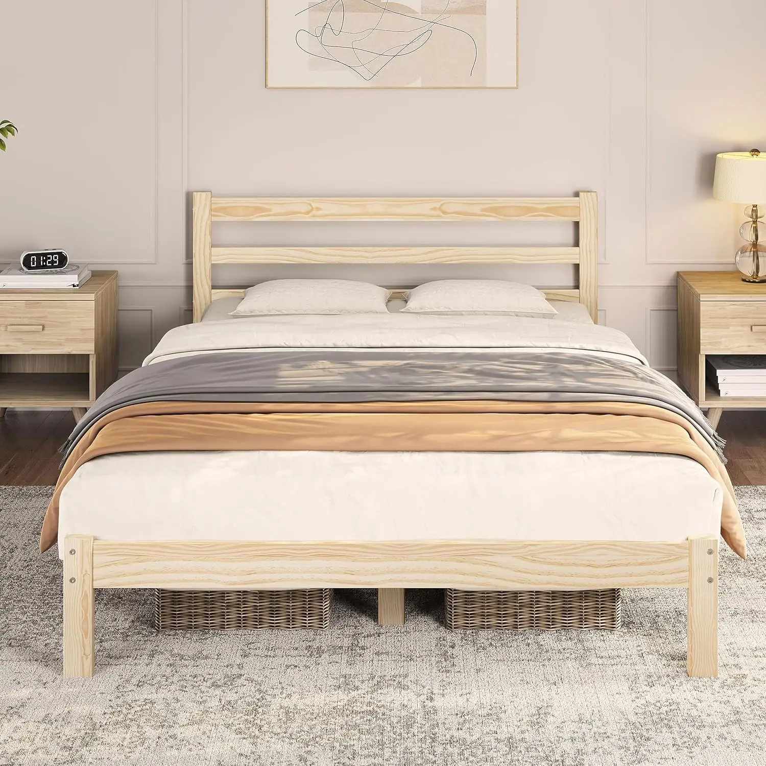 

Каркас кровати размера «queen-size» Кровать-платформа из массива сосны с панельным изголовьем, стиль Wicklow/опора из дерева/безшумная/7,5 дюйма