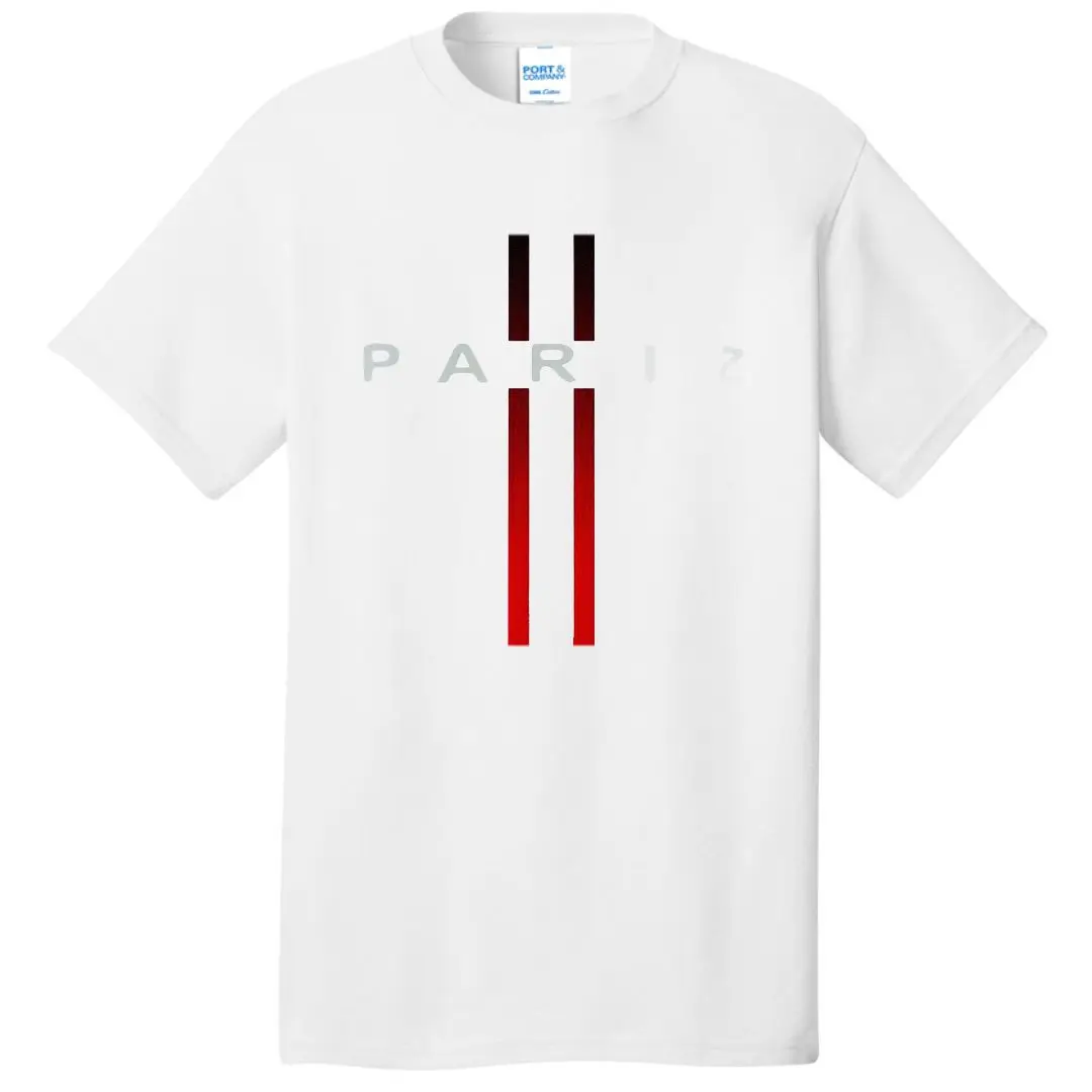 تي شيرت صيفي للرجال 100% من القطن الخالص فضفاض غير رسمي مقاس كبير بنمط حروف باريس مطبوع برقبة دائرية وأكمام قصيرة #5