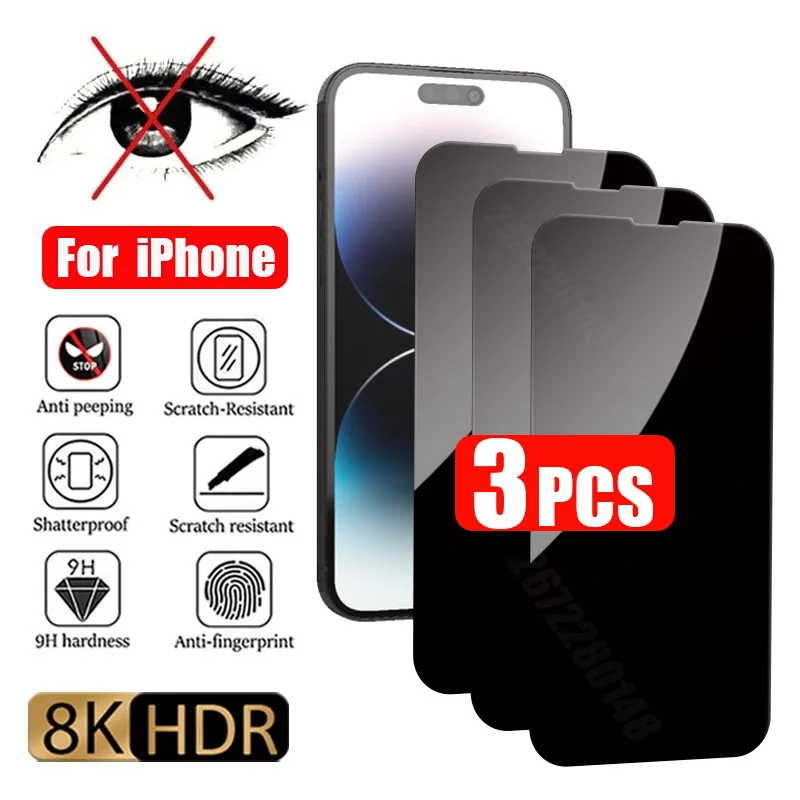 3 Stück Sichtschutz glas für iPhone 15 14 13 12 11 Pro Max 13 12 Mini Anti-Spion Displays chutz