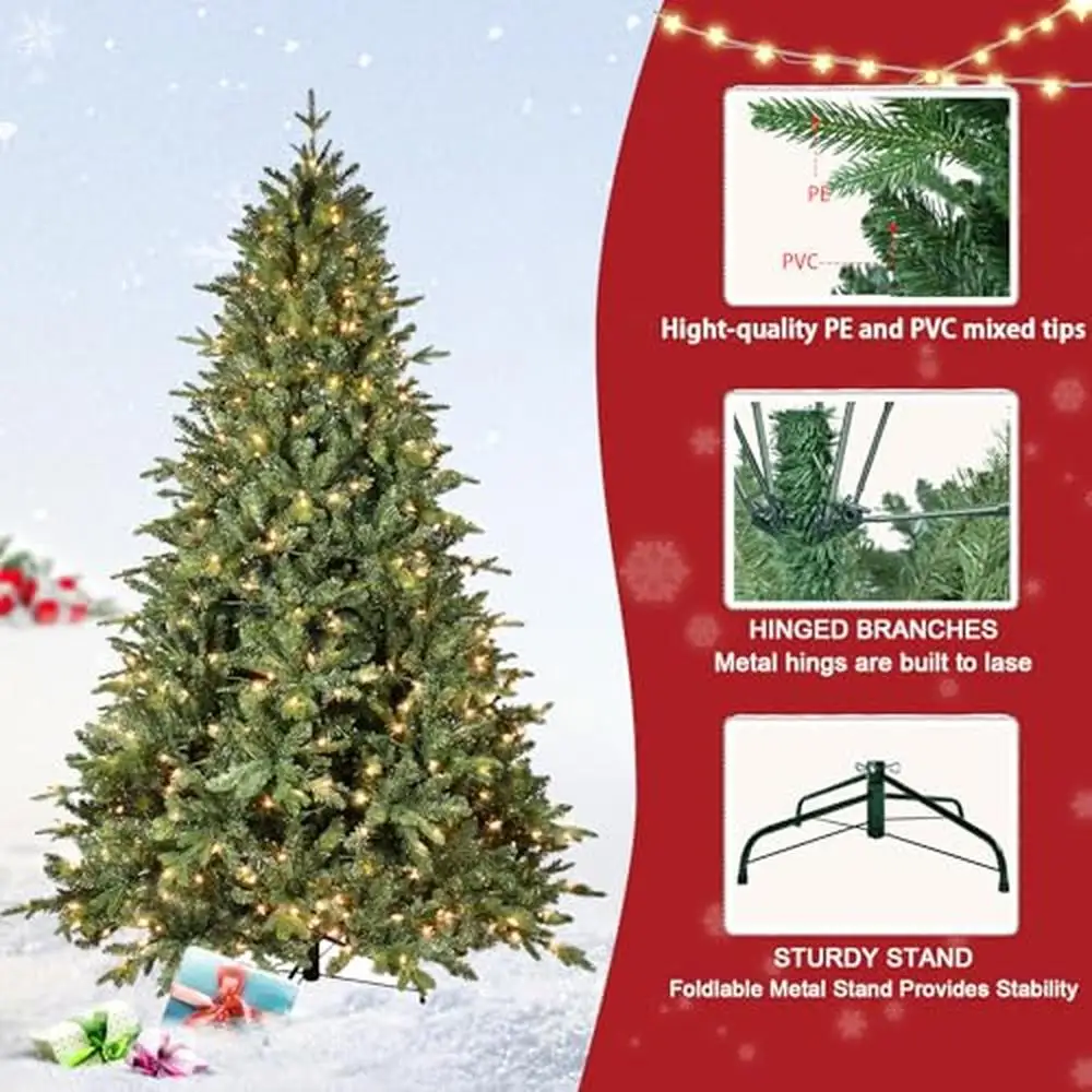 6FT Pre-lit Artificial Christmas Tree 400 Warm White Lights Realistic Look PE&PVC Branch Tips Simple Setup Durable Design