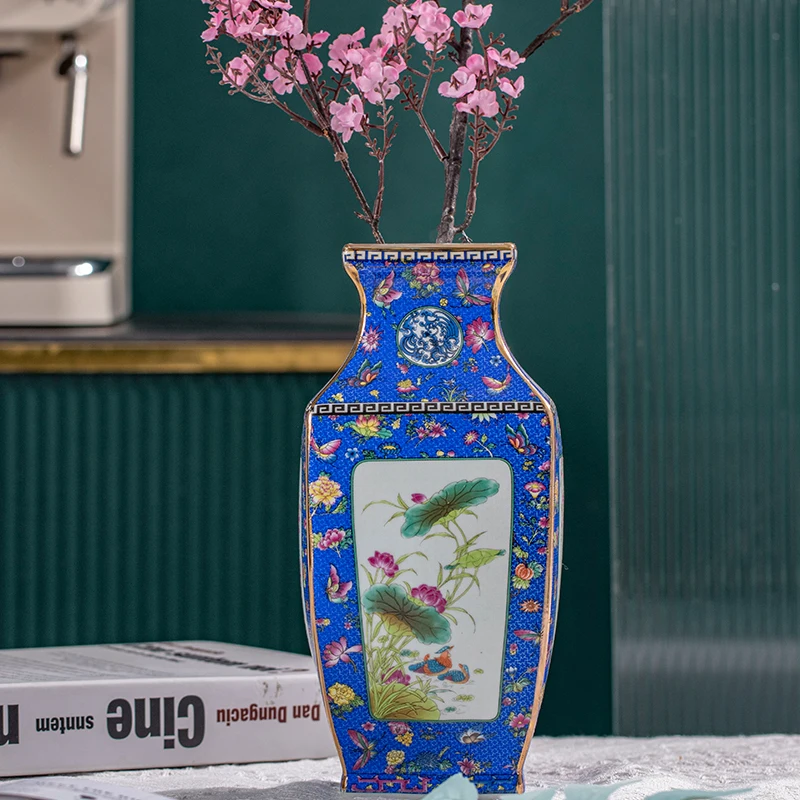 Jingdezhen Ceramic Antique Official Kiln Enamel Colored Vase Ornament Home Porcelain Antique Decoration Vase