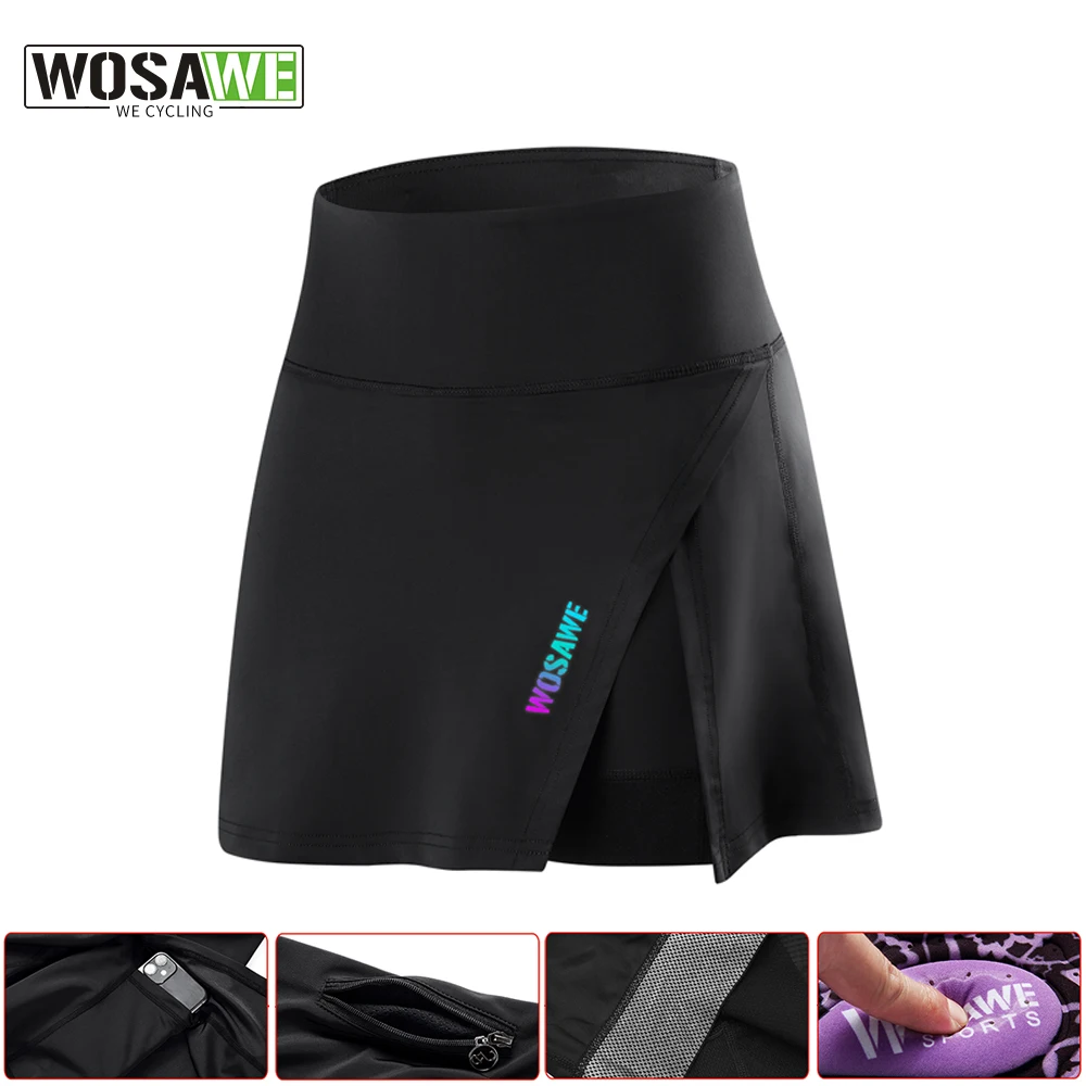 

WOSAWE Women's Cycling Shorts Skirt 2 In 1 High Waist Bicycle Bike Underwear Padded Gym Tennis Underpants Fitness Running Tights