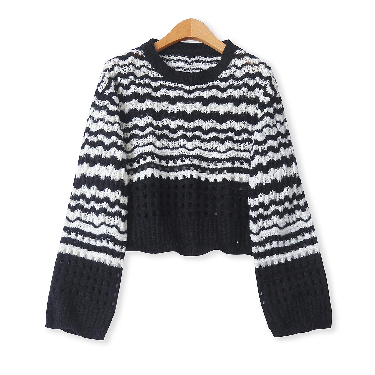 

Faionable Color Blo Hollow out Long Sve round Ne Sweater Autumn New Sle Women's Clothing Anti Aging Queen Polya Brand