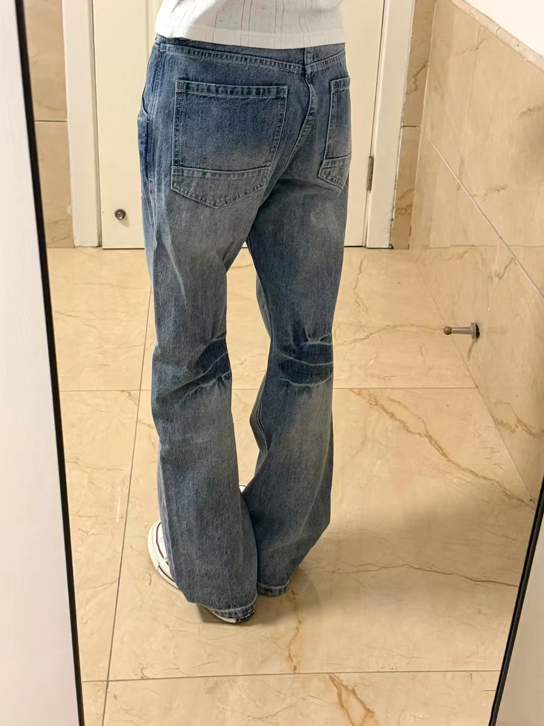 

Light Blue Lightning Pattern Cowboy Jeans Men's American High Street Design Straight Leg Micro Flare Pants mid Waist Jeans