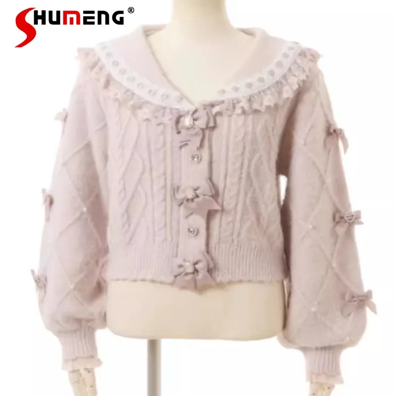 

Japanese Rojita Long-sleeved Short Single-breasted Sweater Sailor Collar Mine Series Girl Knitted Cardigan 3-colors Can Choose