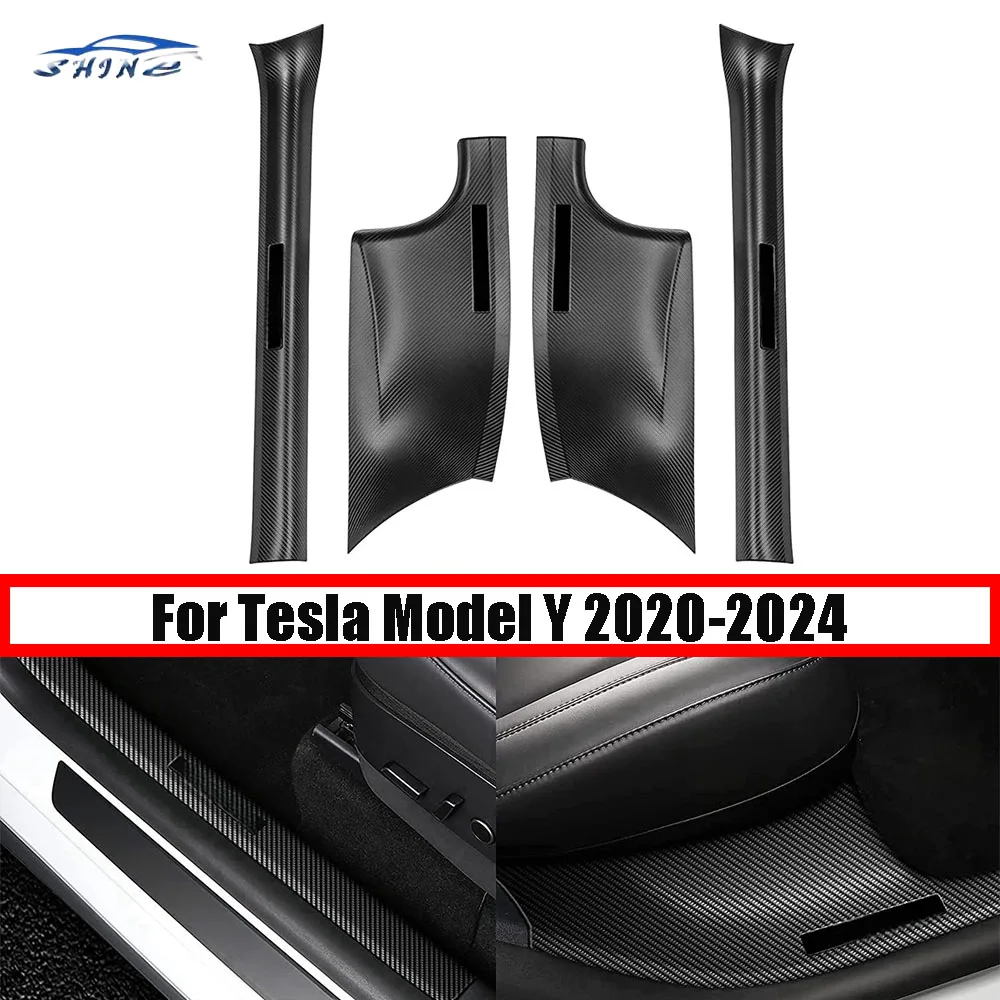 For Tesla Model Y 2024 Door Sill Protector 5 Seater Carbon Fiber Front& Rear Door Car Pedal Kick Protection Strip Styling Covers