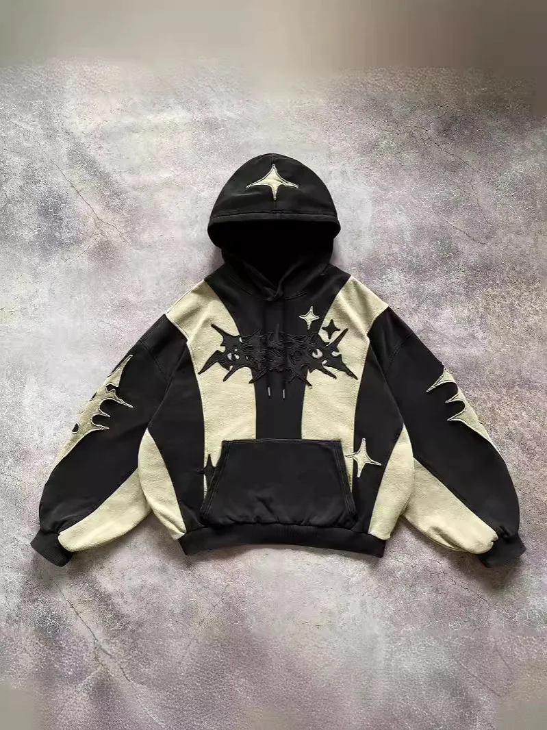 2024 New American Street Y2K Collage Hoodie New Trendy Loose Hoodie