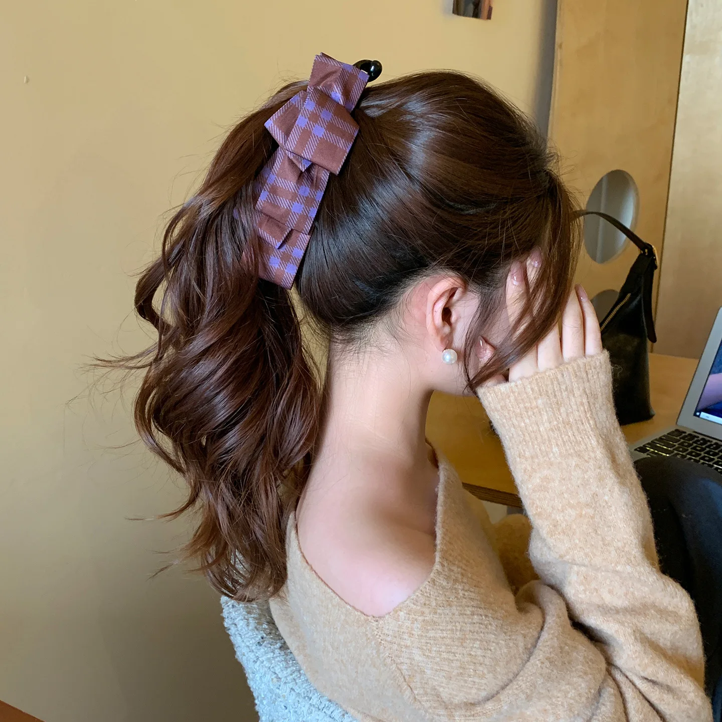 1pc Canele Purple Plaid Banana Clip 2026New Premium Hair Claw for Women Back of Head Ponytail Holder Versatile Elegant