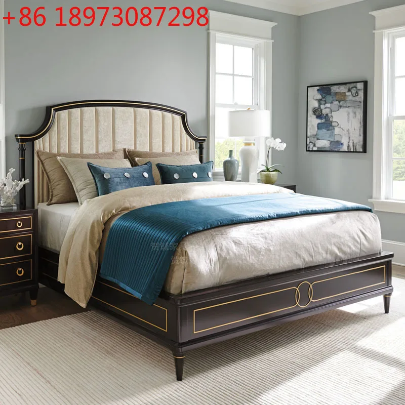 

American neoclassical solid wood bed simple post-modern bedroom soft backrest light luxury bed