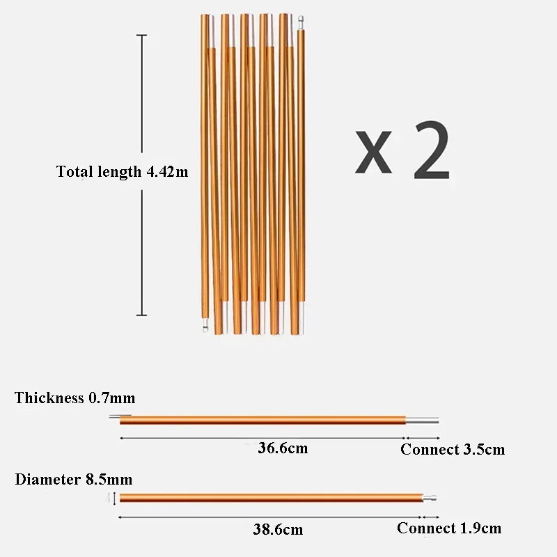 ShineTrip 1Pair/2Pieces 4.42m Long Diameter 8.5mm Aluminum Alloy Pole Suitable for 5 To 8 People Outdoor Camping Tent Replace