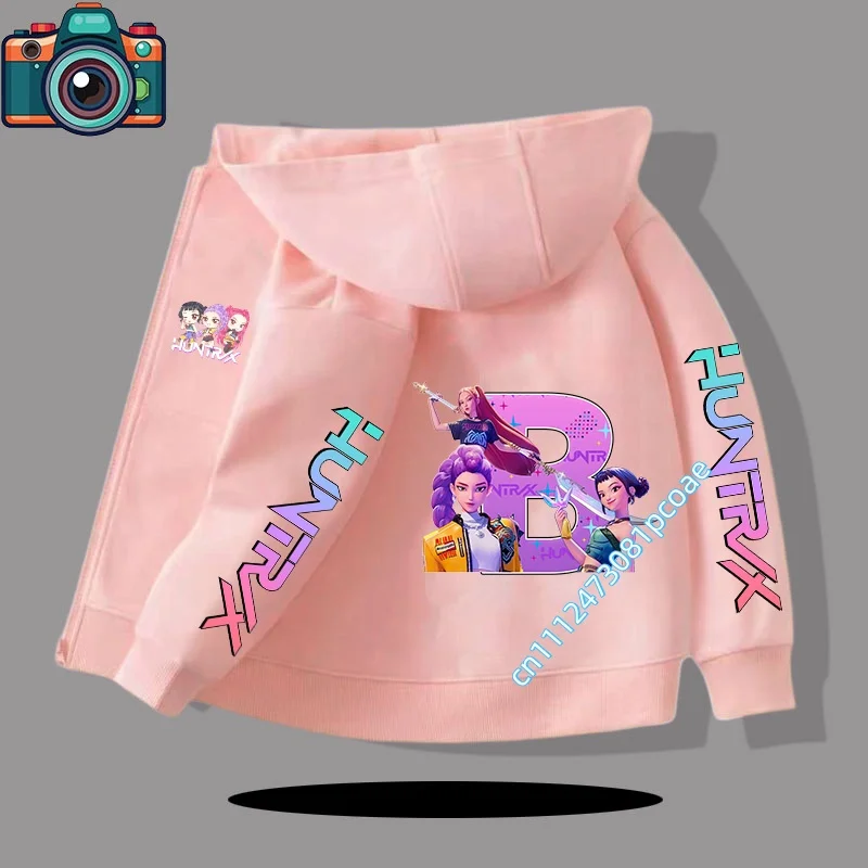 girls' casual top concert cartoon print A-Z style winter and autumn zipper coat children's hooded sweatshirt boys' sports shirt