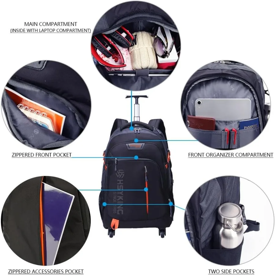 حقيبة ظهر للكمبيوتر المحمول مقاومة للماء مقاس 20 بوصة، حقيبة ظهر بعجلات لأشخاص الأعمال البالغين وركاب السفر