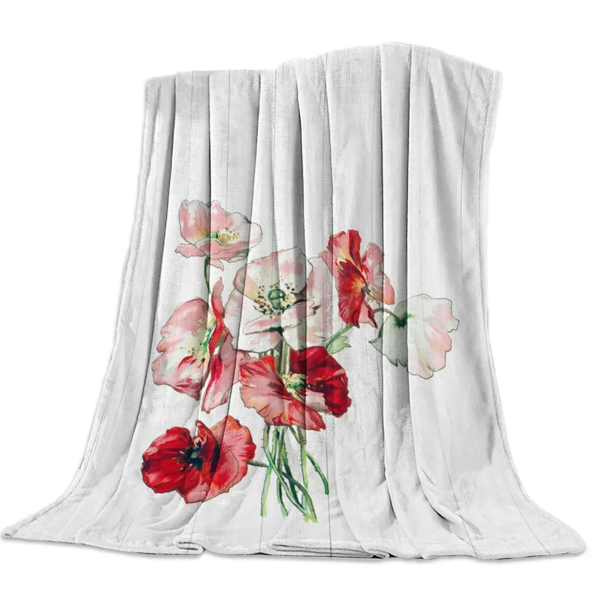 

Ink Painting Poppy Bed Cover Coverlet Blanket Flannel Fleece Throws Blanket Cover Skin-Friendly Decorative Relaxing Velvet Cozy