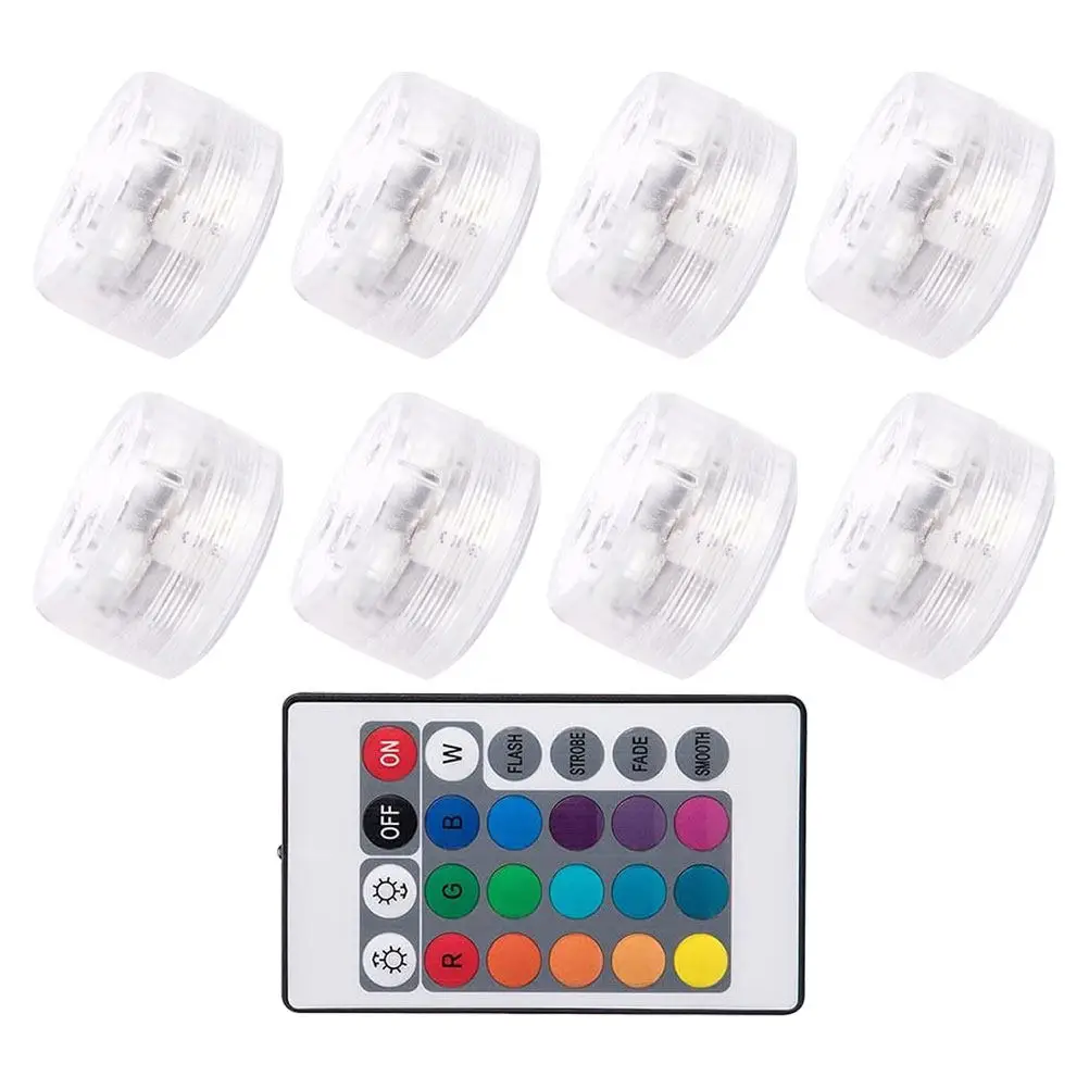 

8Pcs Submersible LED Pool Lights with Remote Rgb Lighting Waterproof IP68 for Ponds Fountains Aquariums Batteries