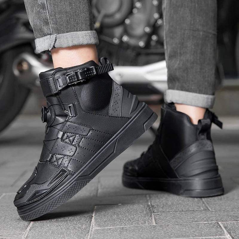 Casual Sneakers Breathable Anti Slip Microfiber Moto Motocross Ride Shoes Motorcycle Boots Men's Motorcycle Bike Protection Boot