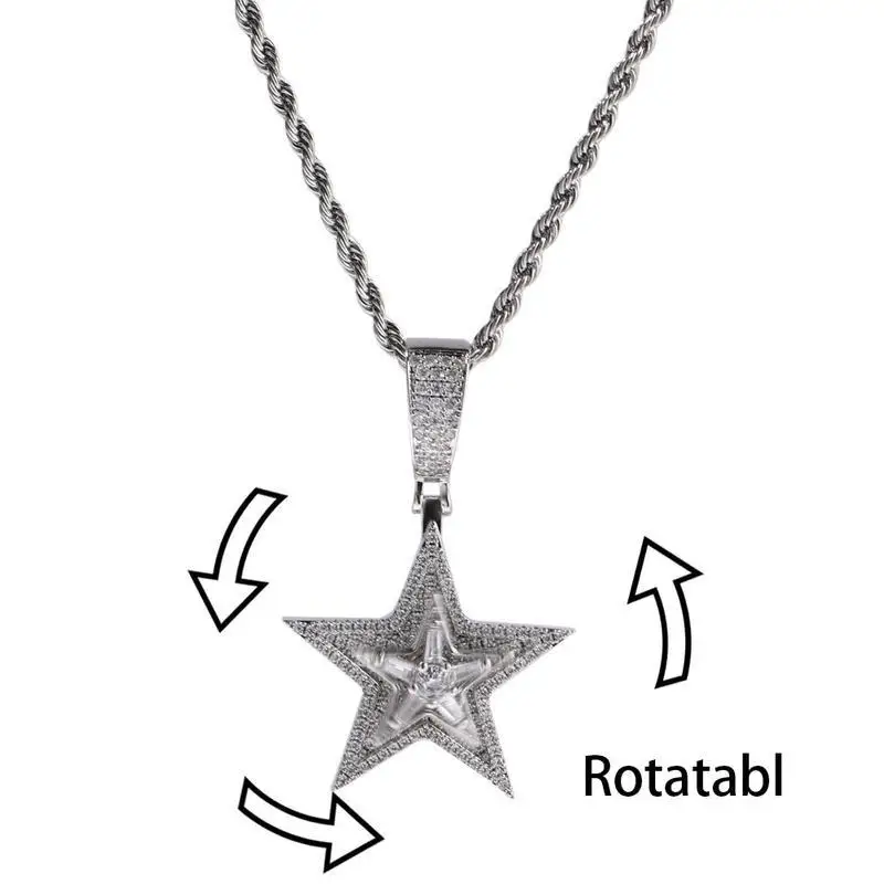 

ICE HUE Spinning Stars Pendant Zirconia Necklace for Gift, Trendy Hip Hop Cuban Link Chain with Chunky Design and 2-Piece Set