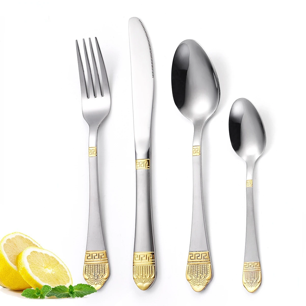 

Middle East hot tableware set four-piece gold-plated crown tableware stainless steel knife and fork spoon