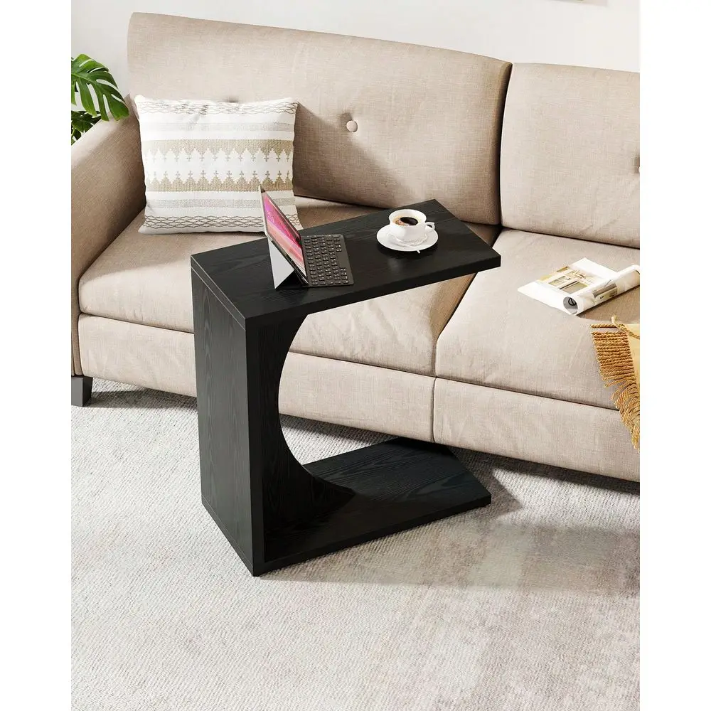 

CShaped End Table, Couch Table For Small Space, Small Sofa Side Table For Living Room, Bedroom, Black