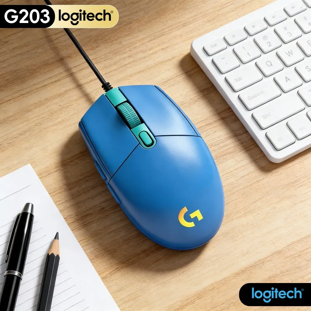 Logitech G203 Wired Gaming Mouse Robust USB Dynamic RGB Backlight Ergonomic Contour For Pc Office