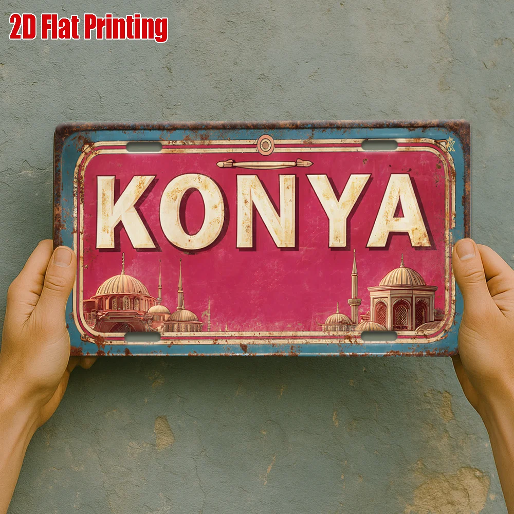 Panneau mural décoratif vintage en aluminium imprimé 2D, motif paysage de Konya, Turquie, 12x6 pouces, cadeau pour les savants et les historiens
