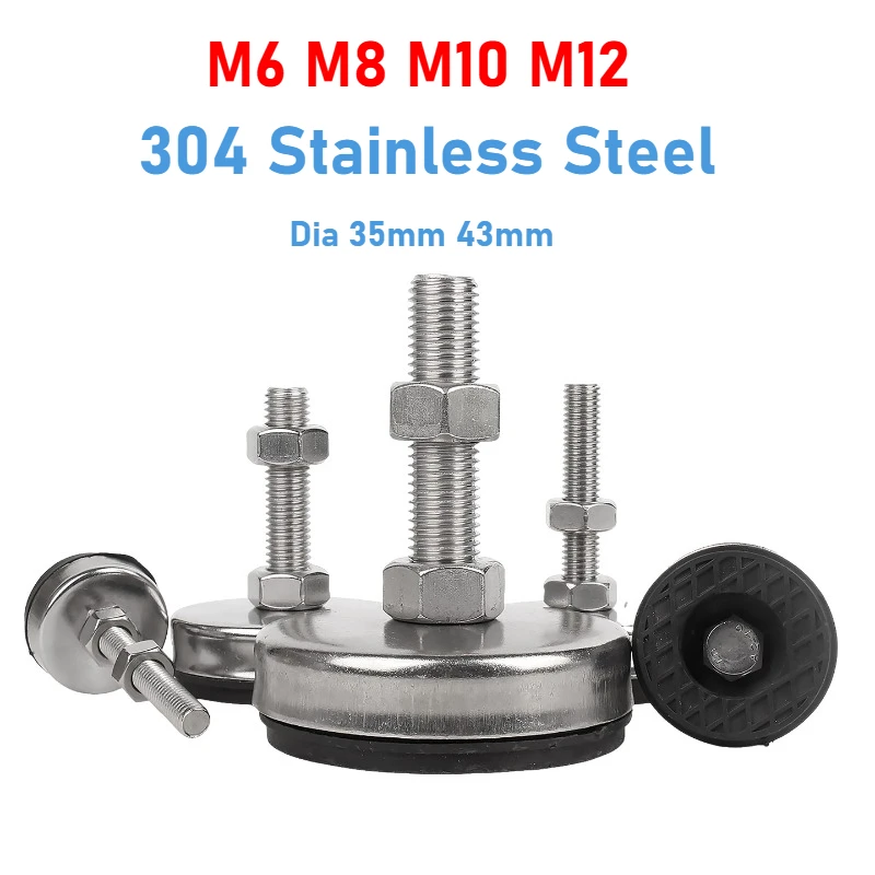 1-2pcs 304 Stainless Steel Fixed Adjusting Furniture Foot With M6-M12 Threaded Rubber Seat Anti-Slip Damping Guard Glide Pad
