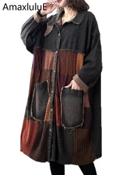 Amax luluE Womens Vintage Spring Coats Ladies Knitted Denim Windbreakers Fashion Gothic Trench Leisure Oversized Classic Trench