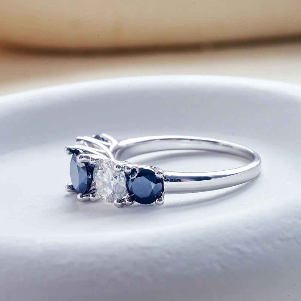 JoyceJelly 3.6CTTW Colorful GRA Moissanite Rings For Women 5 Stones Sparkling Diamond Wedding Band 925 Sterling Silver Jewelry