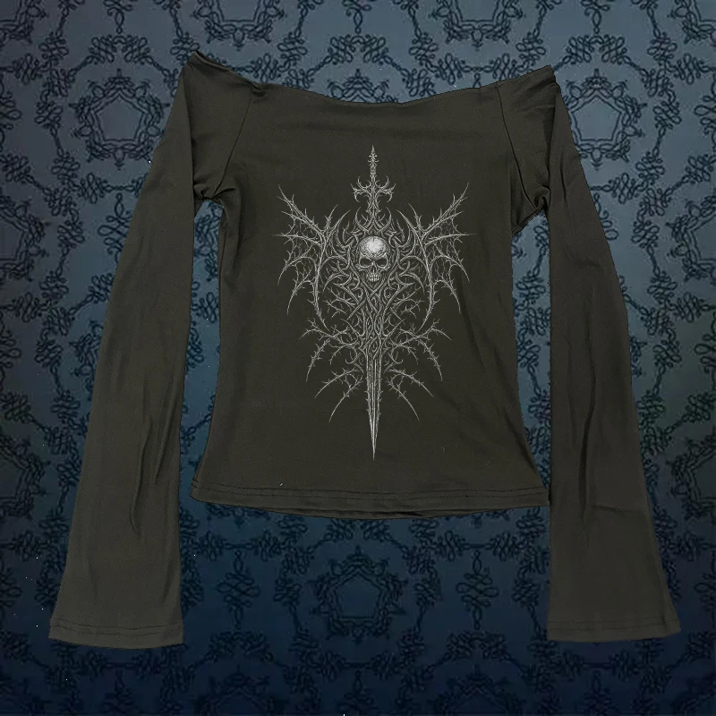 

Trashy Harajuku Aesthetics Punk Slim Top Gothic Creative Comic Pattern Printing Tee Fashion Versatile Classic Streetwear T-shirt